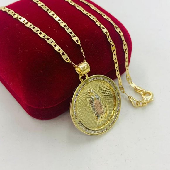 Cadena de la Virgen de Guadalupe Oro Laminado para Hombre y Mujer 22" Necklace - Picture 4 of 8